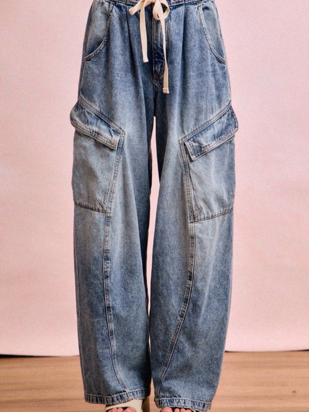 NWT BIBI Light Blue Wide-Leg Denim Cargo Jeans